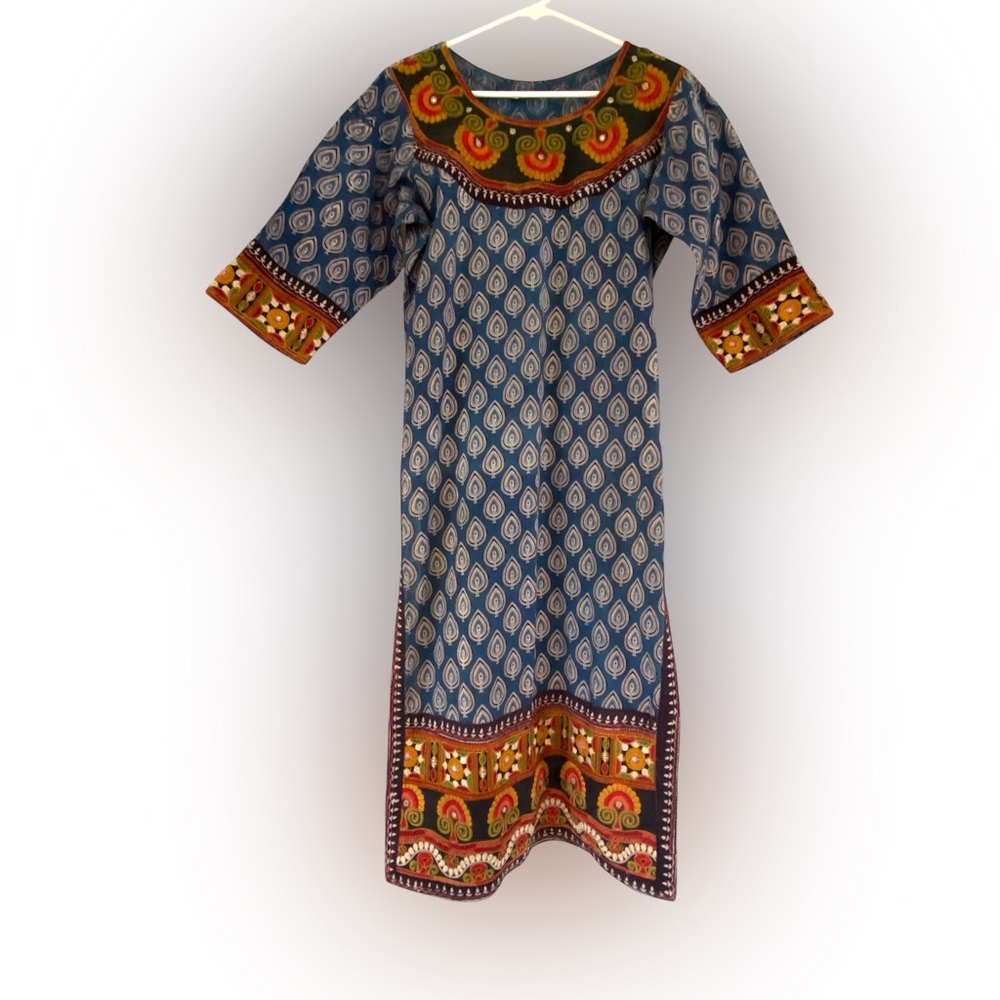 Embroidered Indian Kurta Tunic Ethnic Festival Long Top Meditation Yoga Wear Med - Picture 2 of 10